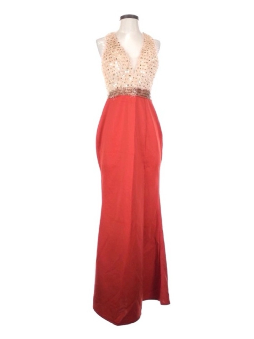 HUA ~ Red and Gold Gown w/Striking Sequin Sparkle and Beaded Waistline size XL